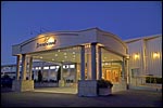 Brentwood Hotel lit up at night